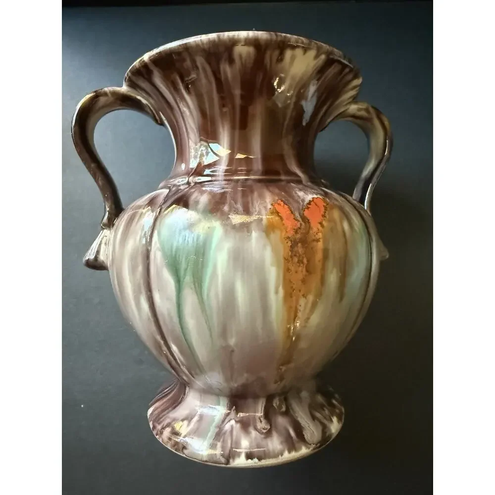 Vintage JASBA KERAMIK German Pottery Vase 1930s Drip Glaze Brown Handcrafted